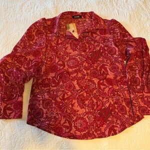 St. John Red Floral Print Blouse
